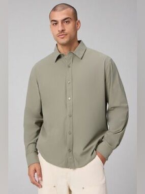 IKE BEHAR Button Up Shirt Minimalist Luxury Casual Dress Shirt XL (Taupe)